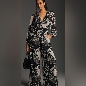 Anthropologie x Hutch Floral Print Deep V Balloon Sleeve Jumpsuit